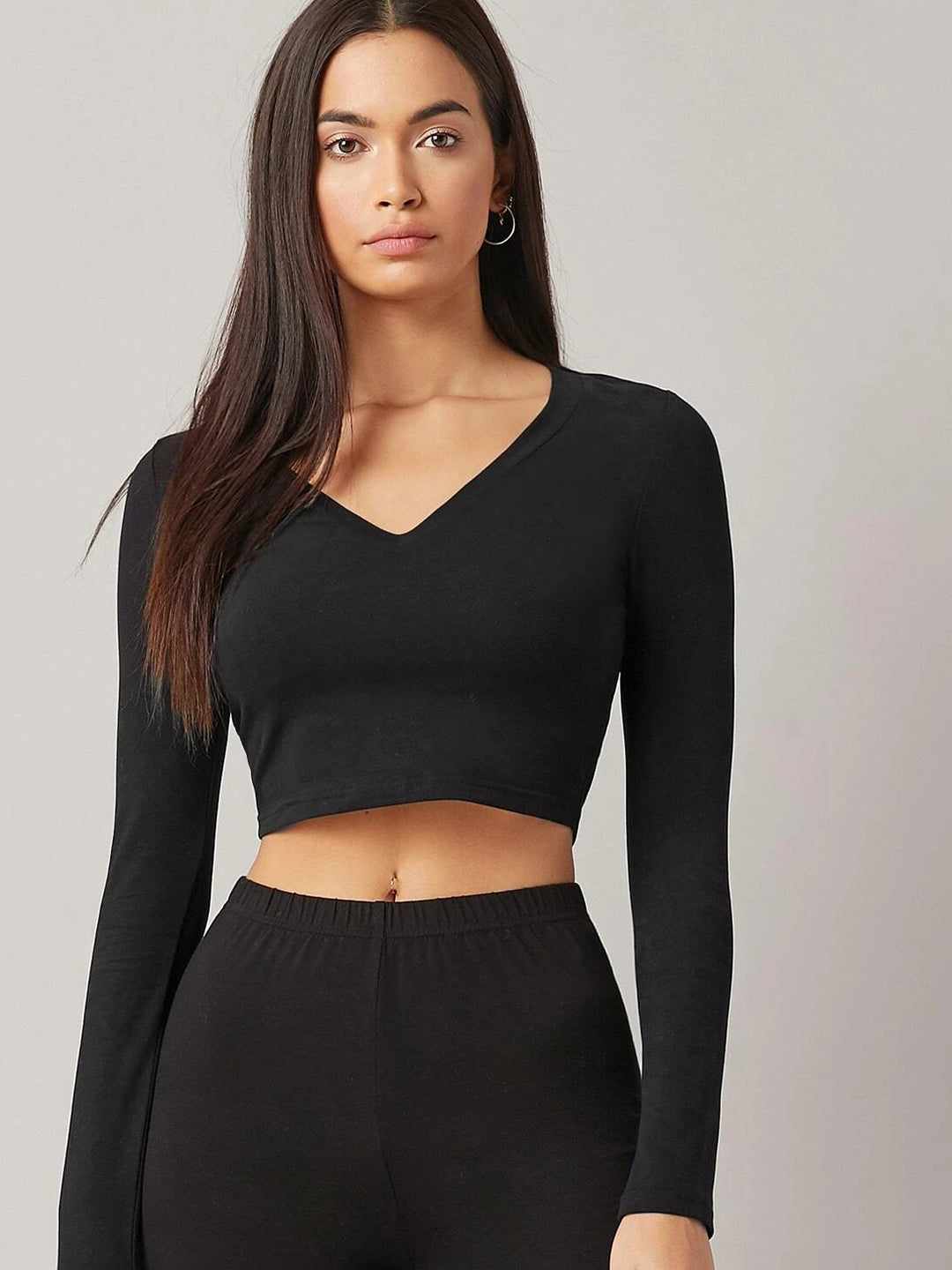 V Neck Full Sleeves Crop Top