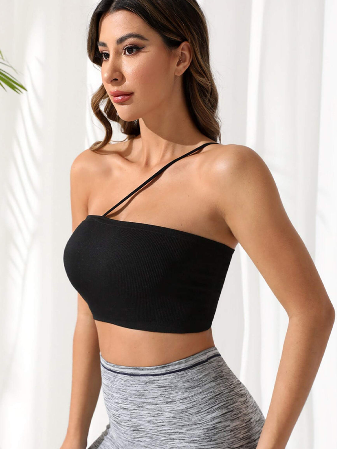 Ribbed One Shoulder Tube Crop Top