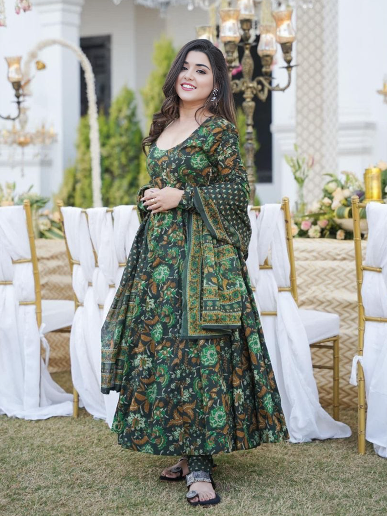 Floral Printed Gown With Dupatta Set