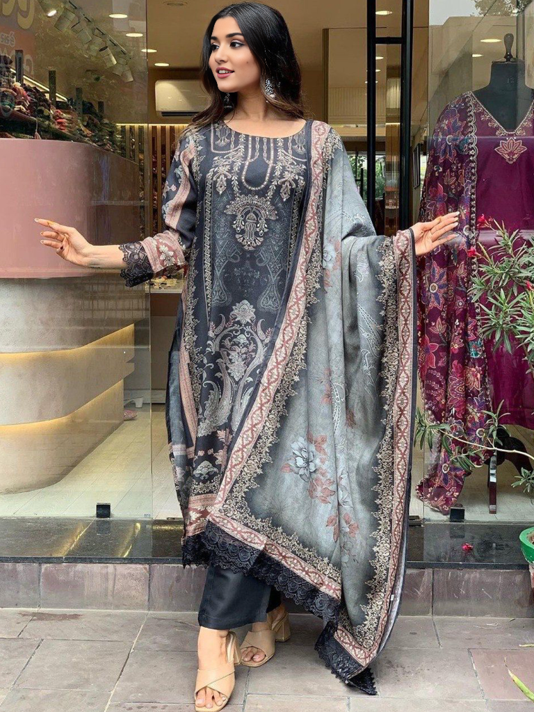 Floral Printed Kurta With Bottom & Dupatta Set