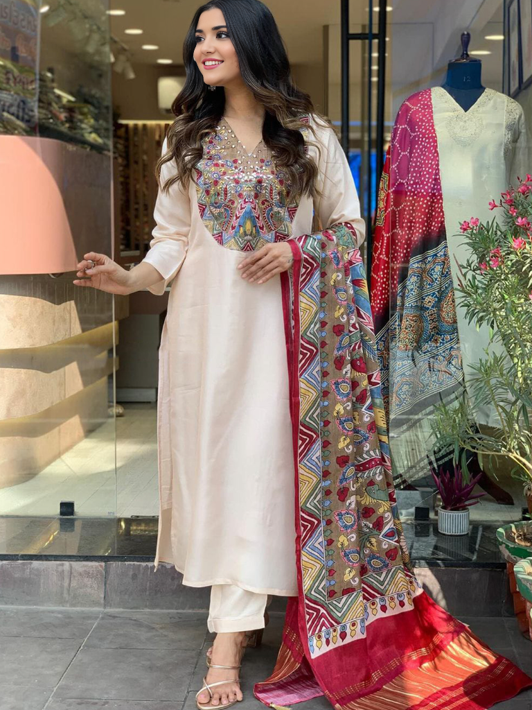 Original Handowrk Kurta With Bottom & Dupatta Set