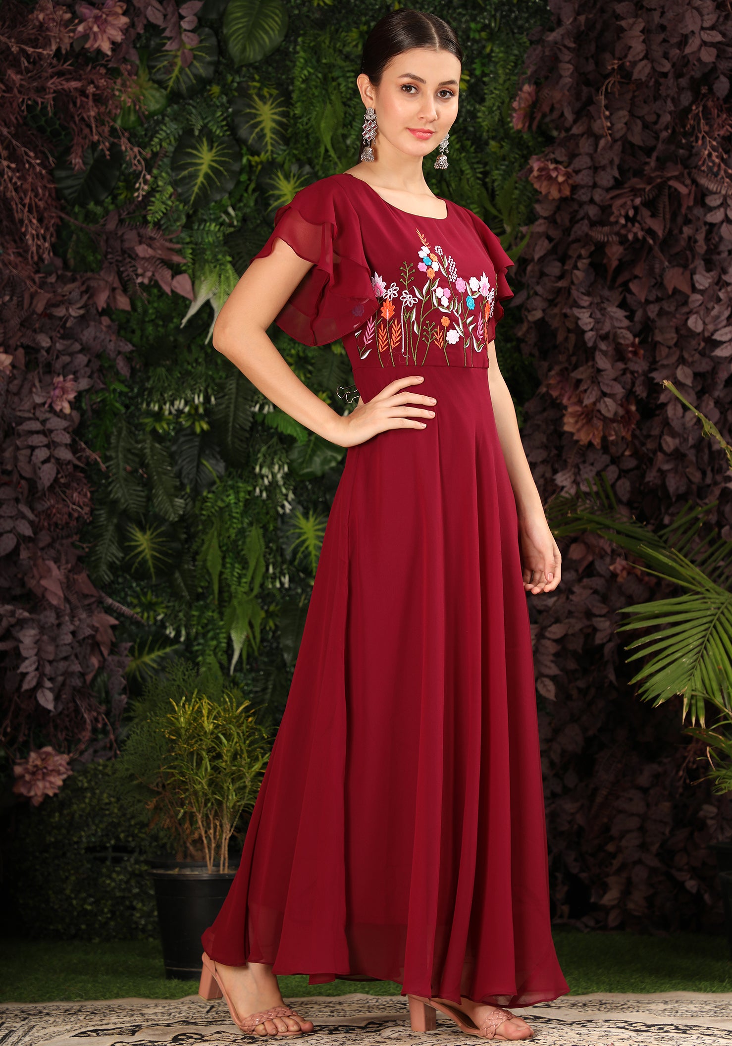 Shop Cotton Maroon Readymade Gown Online : 268610 -