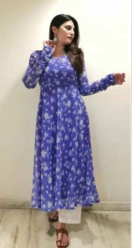 Floral Printed Full Sleeve Gown Dress