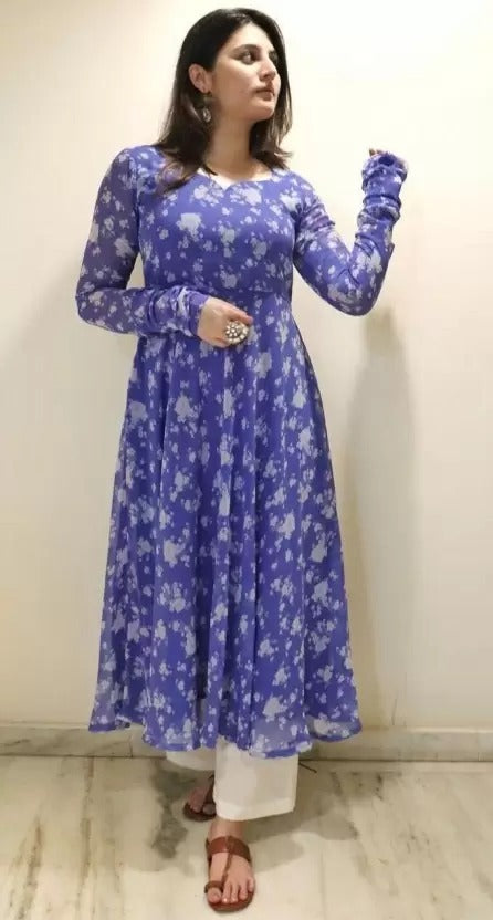 Floral Printed Full Sleeve Gown Dress