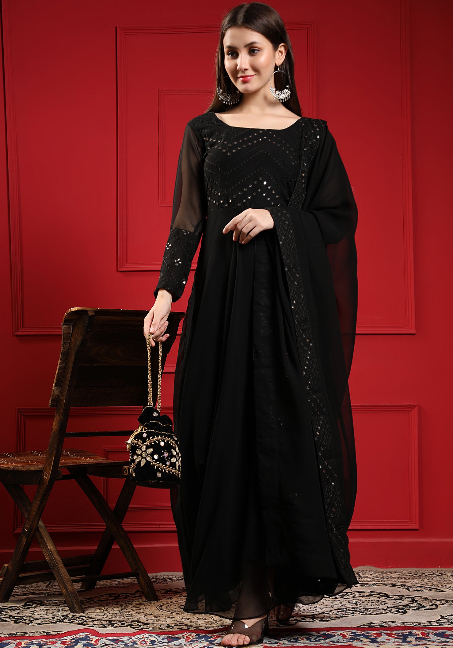 Buy Market Magic World Black Anarkali Gown Readymade Fully Stitched Stylish Black  Gown Pure Micro Cotton with Lining Dupatta XS at Amazon.in