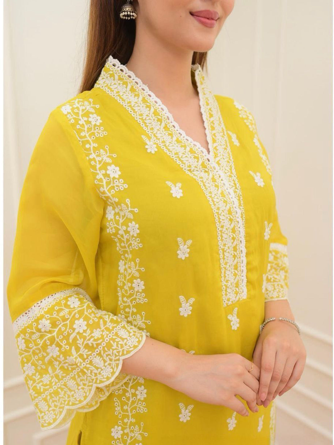 Organza Embroidered Kurta WIth Bottom & Dupatta Set