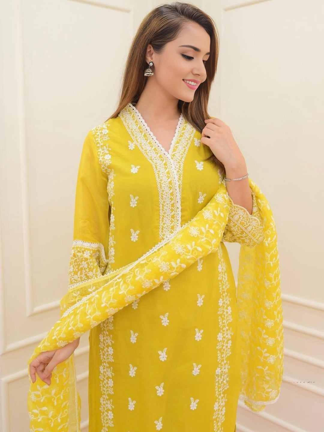 Organza Embroidered Kurta WIth Bottom & Dupatta Set