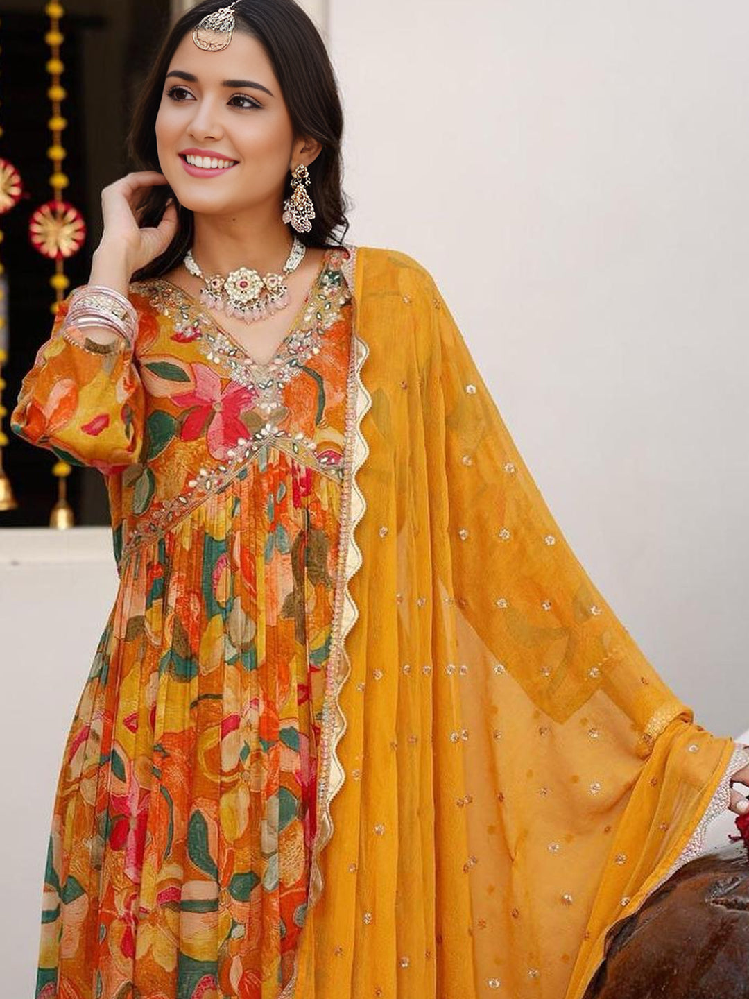 Georgette Floral Printed Kurta WIth Bottom & Dupatta Set