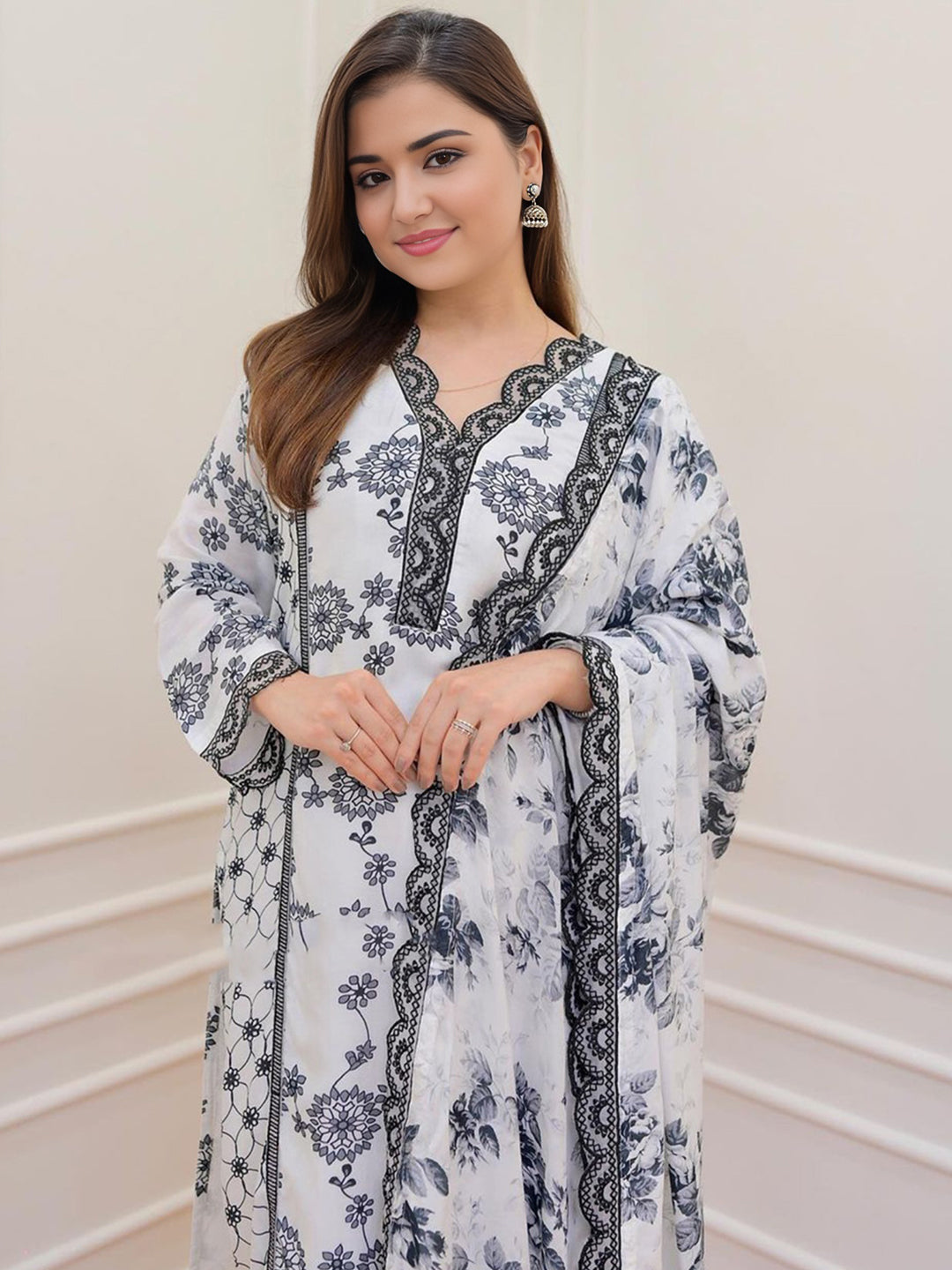 Muslin Ethnic Motifs Kurta With Bottom & Dupatta Set