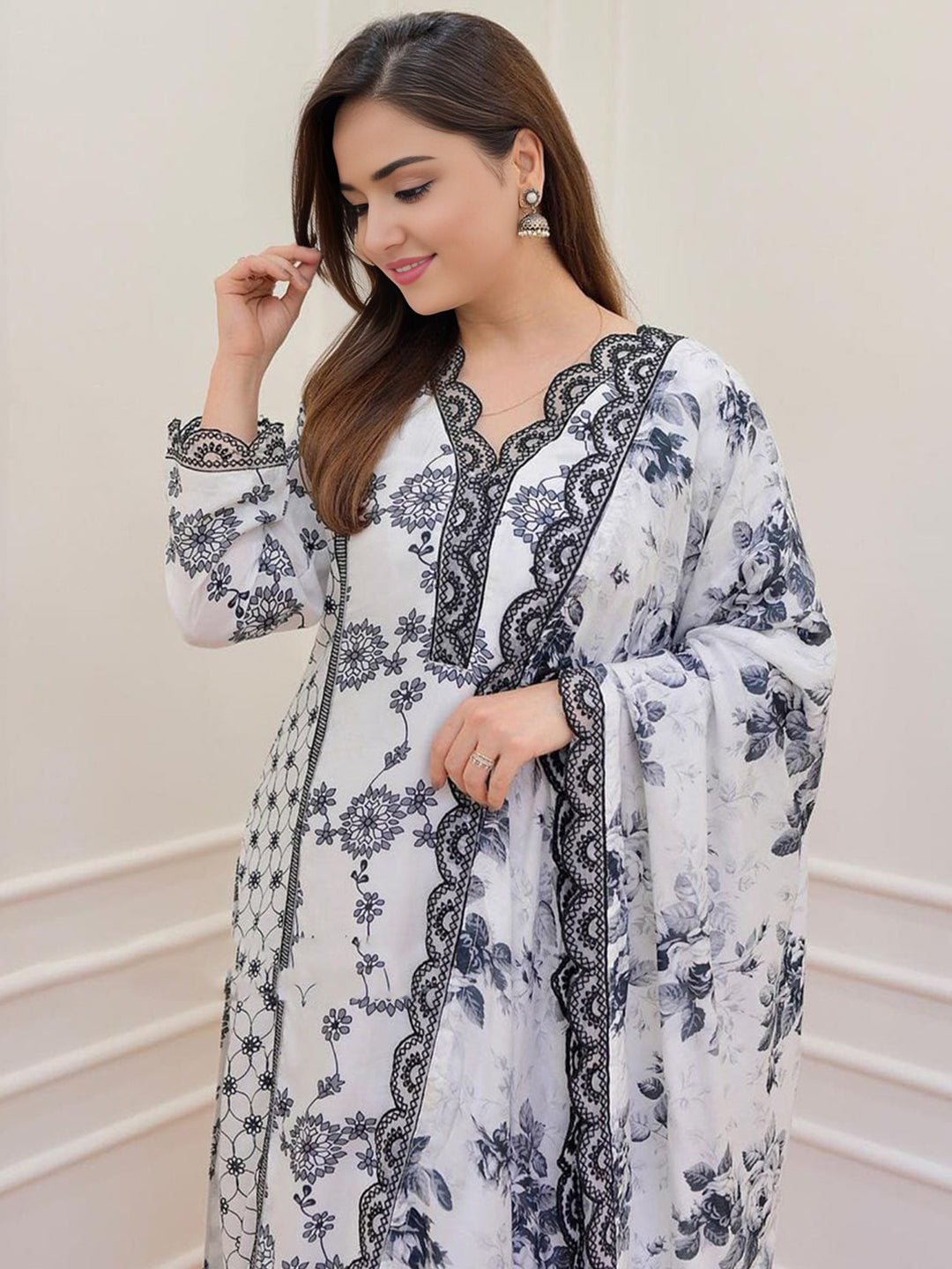 Muslin Ethnic Motifs Kurta With Bottom & Dupatta Set