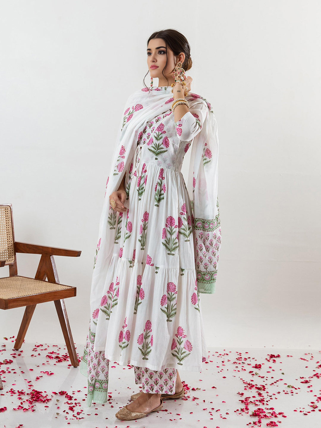 Pure Cotton Floral printed Kurta With Palazzo & Dupatta Set