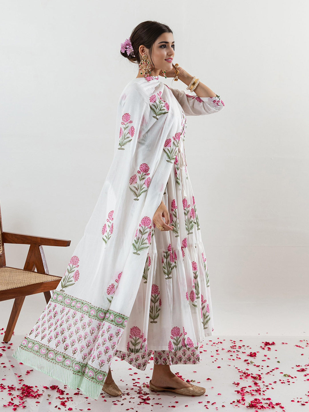 Pure Cotton Floral printed Kurta With Palazzo & Dupatta Set