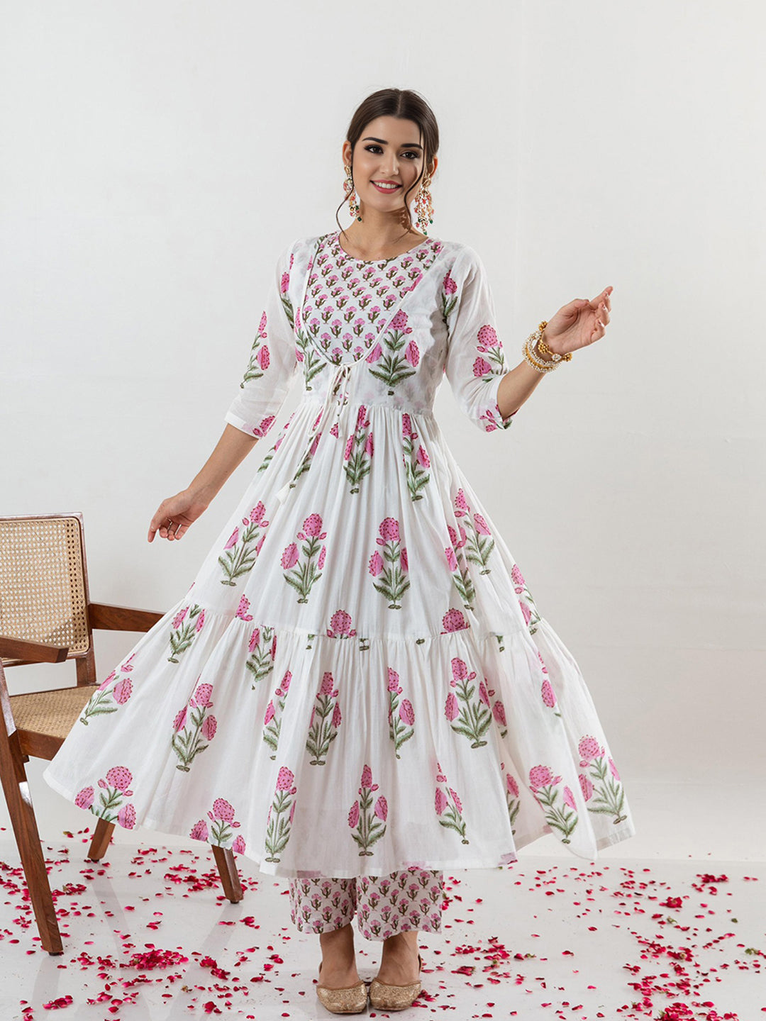 Pure Cotton Floral printed Kurta With Palazzo & Dupatta Set