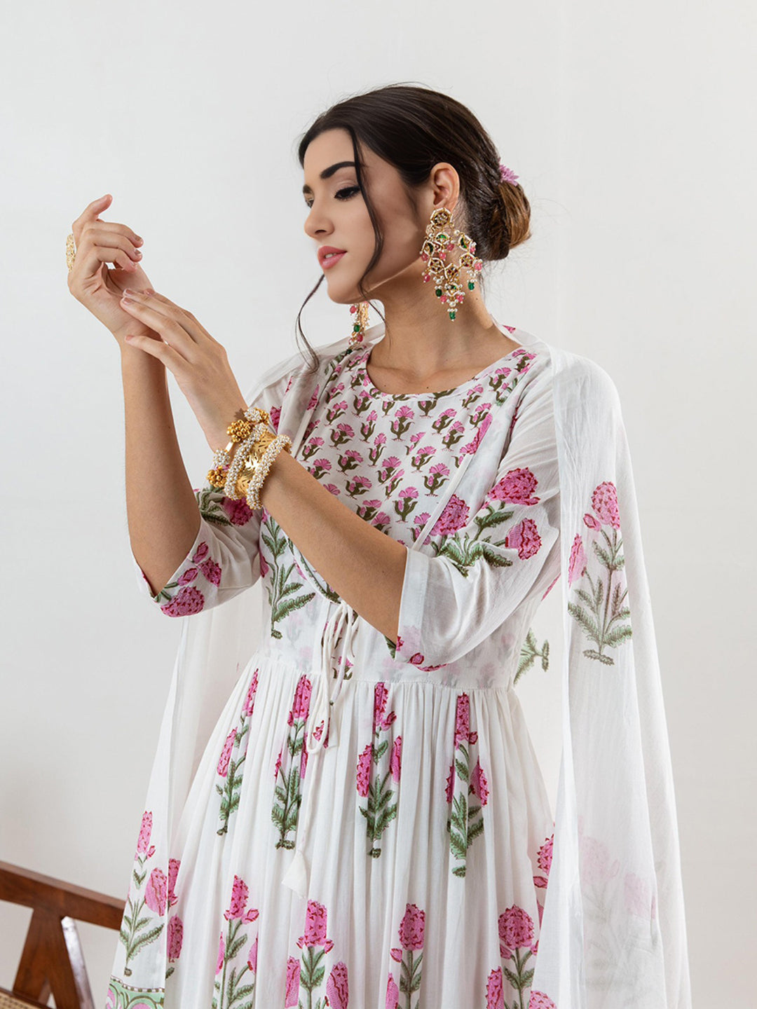 Pure Cotton Floral printed Kurta With Palazzo & Dupatta Set