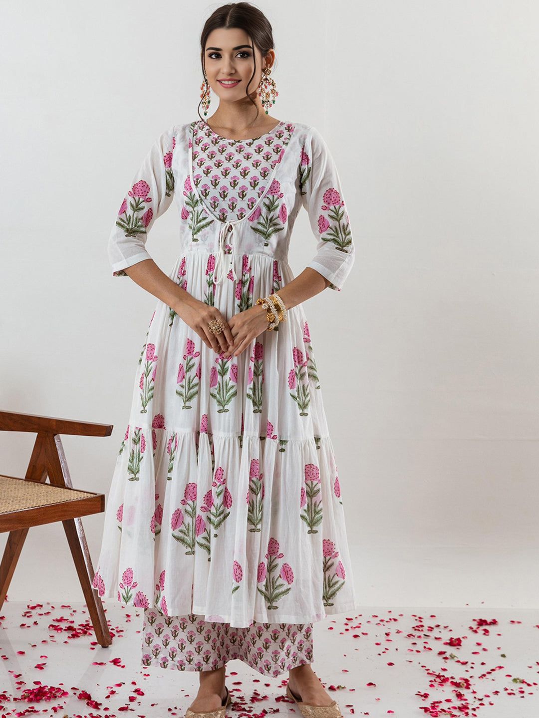 Pure Cotton Floral printed Kurta With Palazzo & Dupatta Set