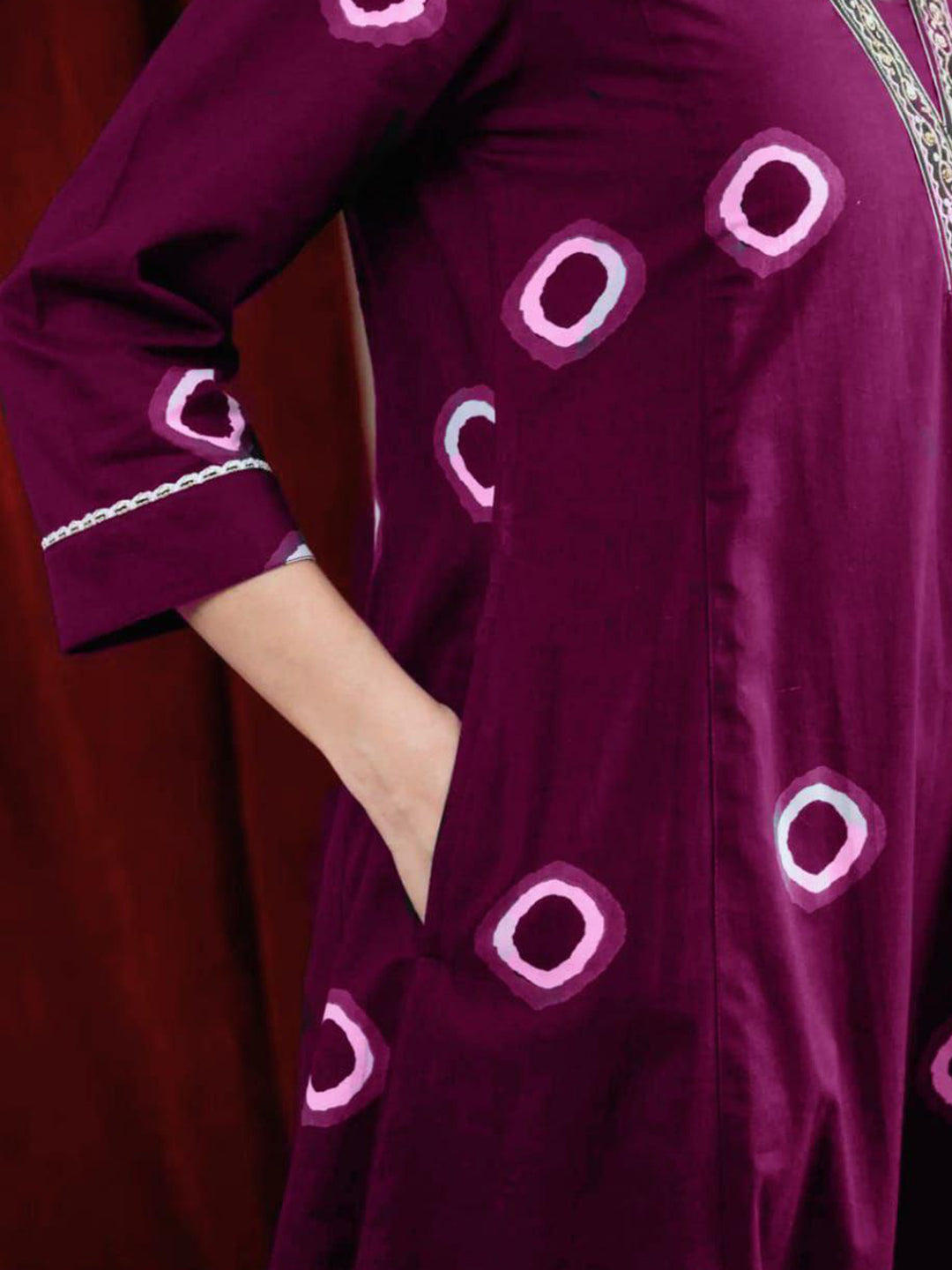 Wine Color Pure Cotton Printed Kurta With Bottom Set