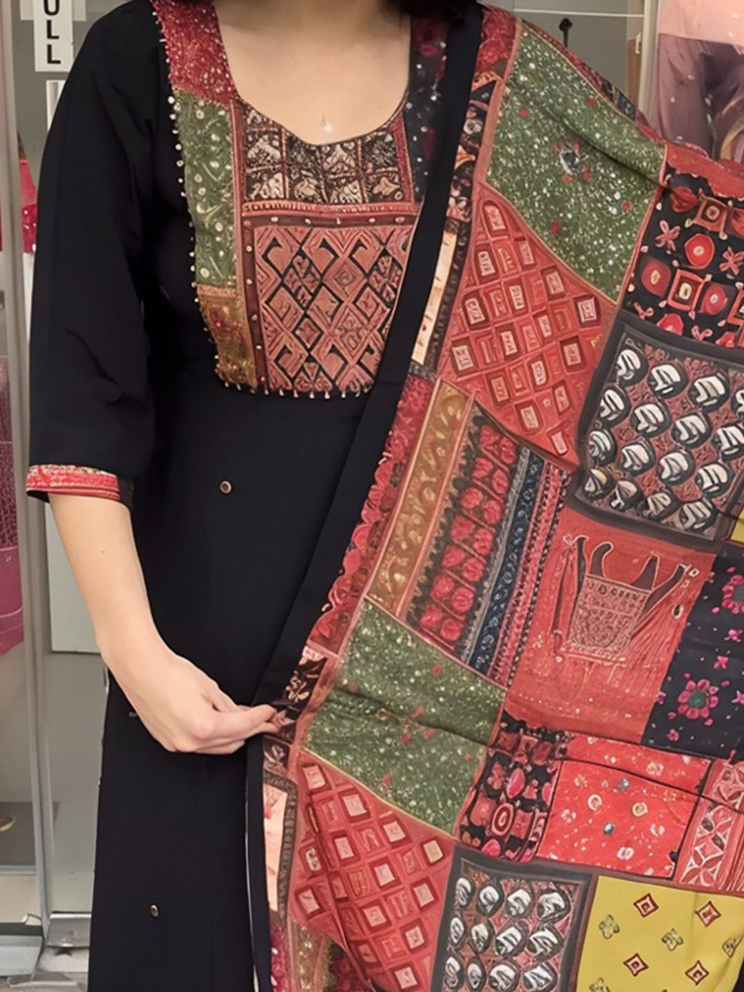 Black Color Chanderi Silk Kurta With Bottom & Dupatta Set