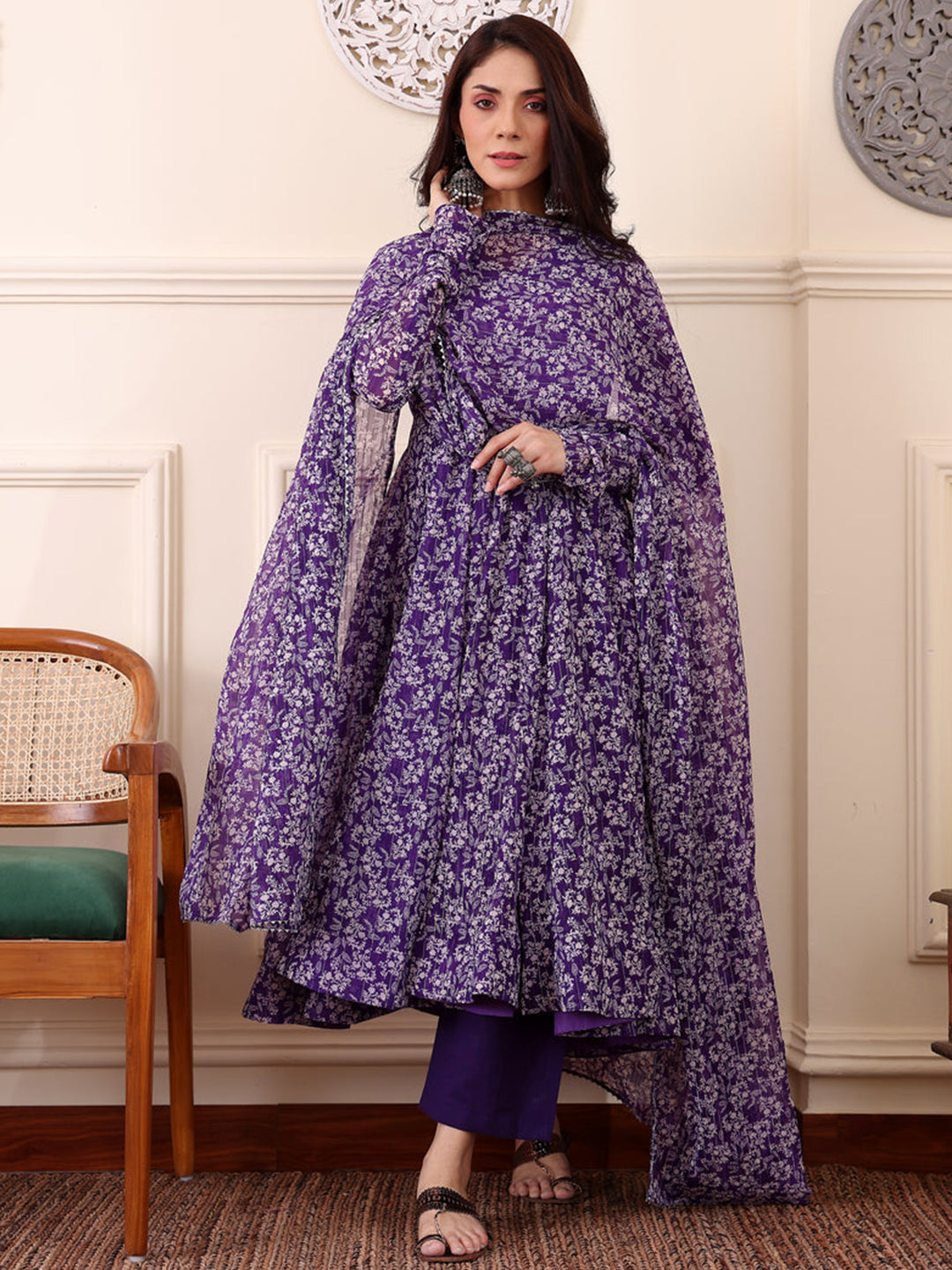 Floral Printed Kurta With Bottom & Dupatta Set