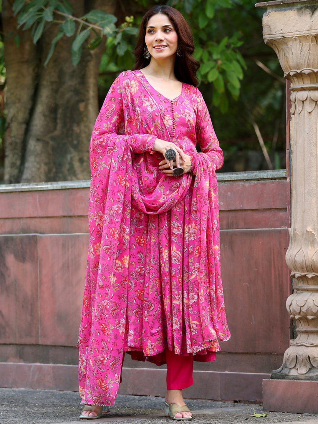 Georgette Pink Color Kurta With Bottom & Dupatta Set