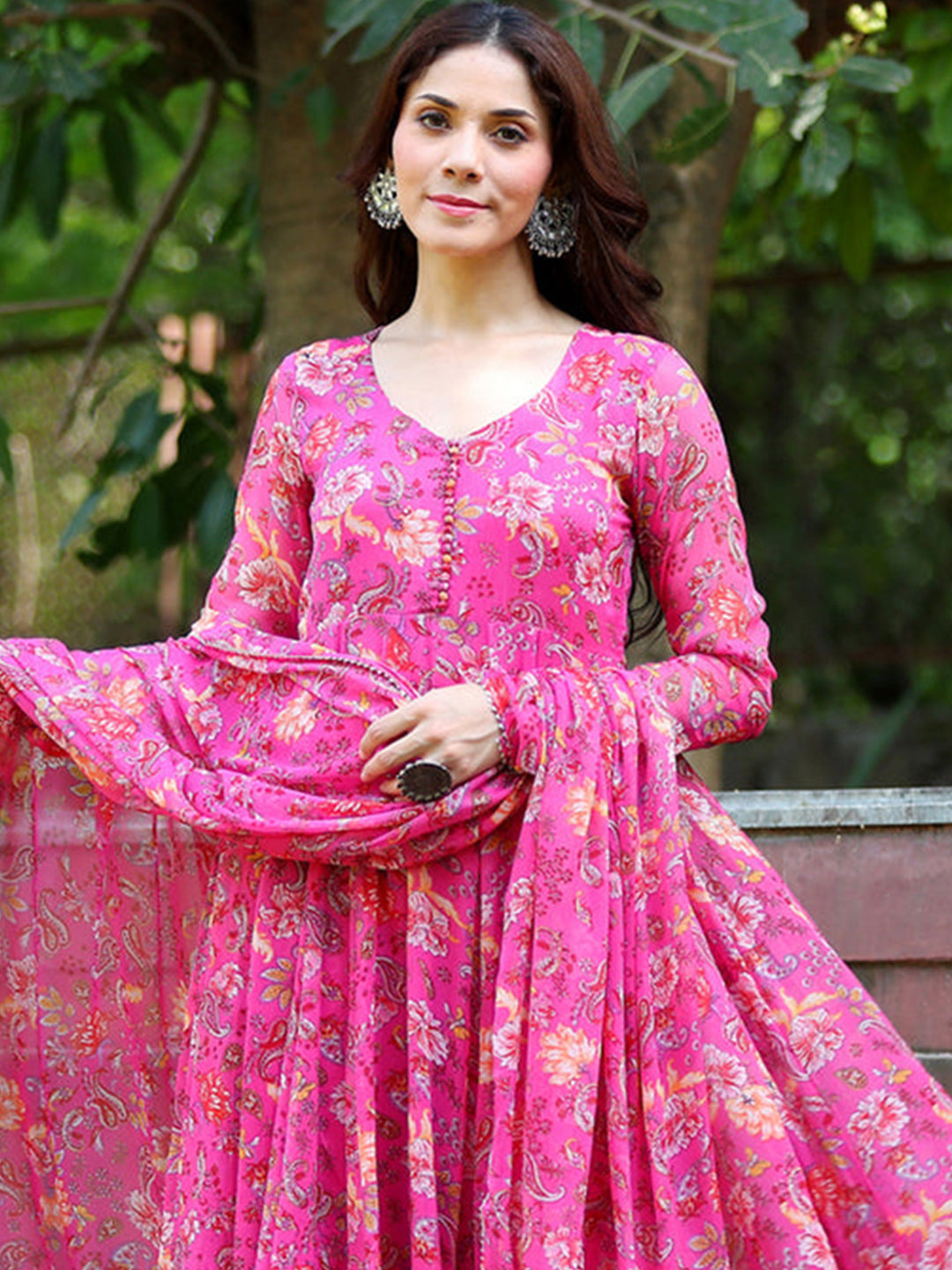 Georgette Pink Color Kurta With Bottom & Dupatta Set