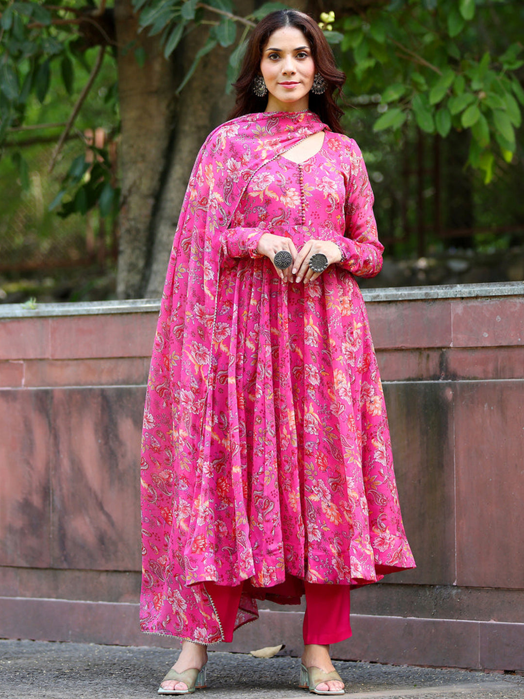 Georgette Pink Color Kurta With Bottom & Dupatta Set