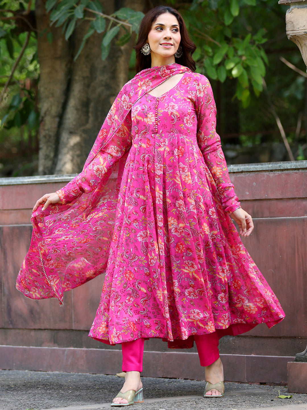 Georgette Pink Color Kurta With Bottom & Dupatta Set