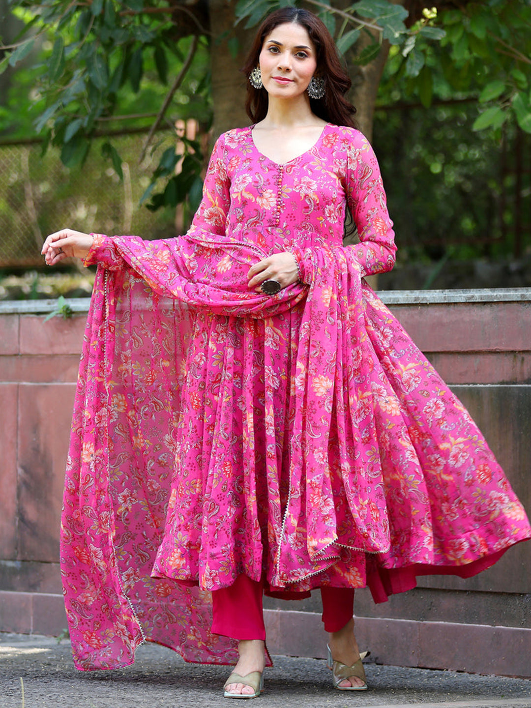 Georgette Pink Color Kurta With Bottom & Dupatta Set