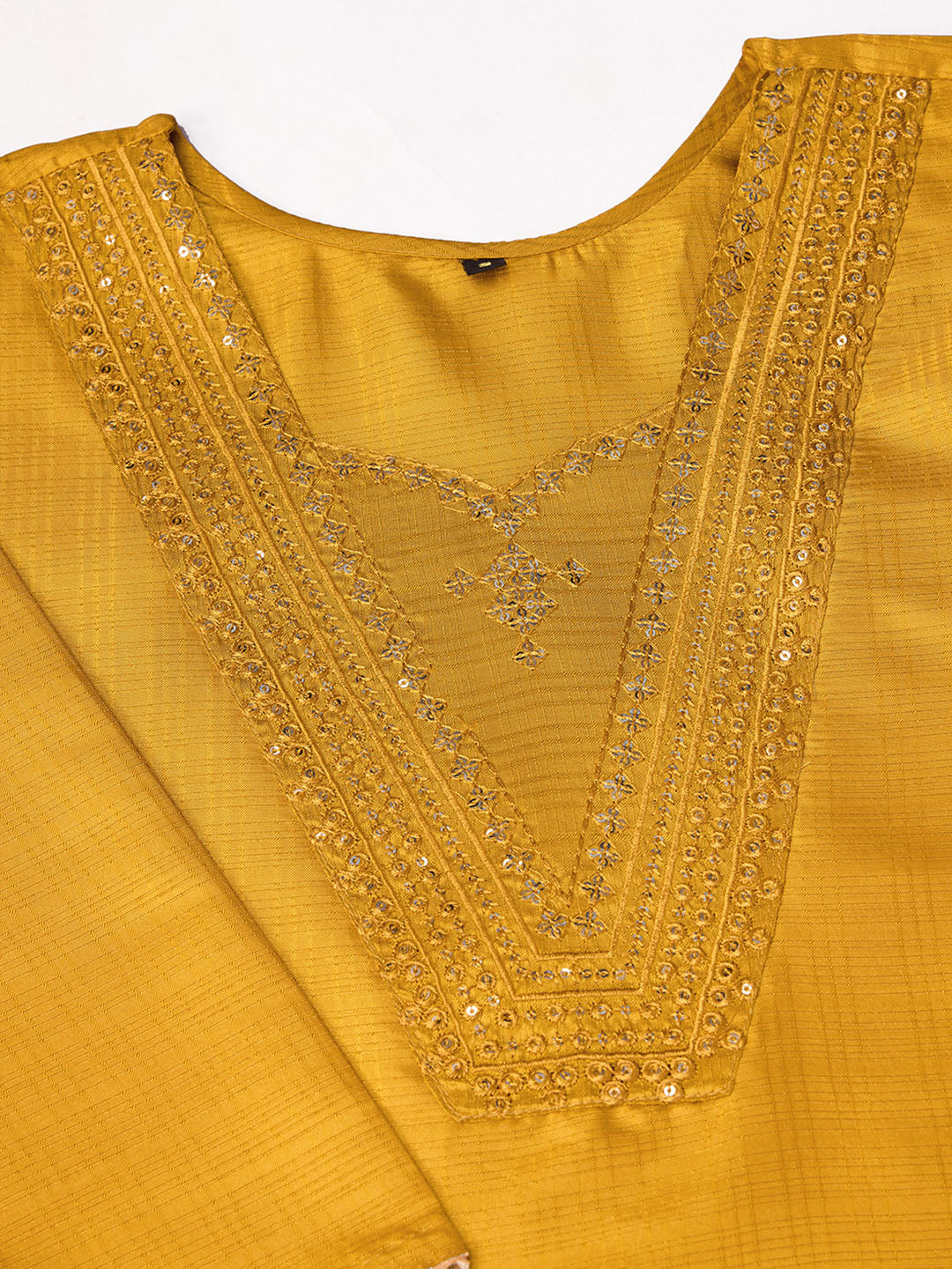 Mustard Colour Polyester Silk Kurta With Bottom & Net Dupatta Set