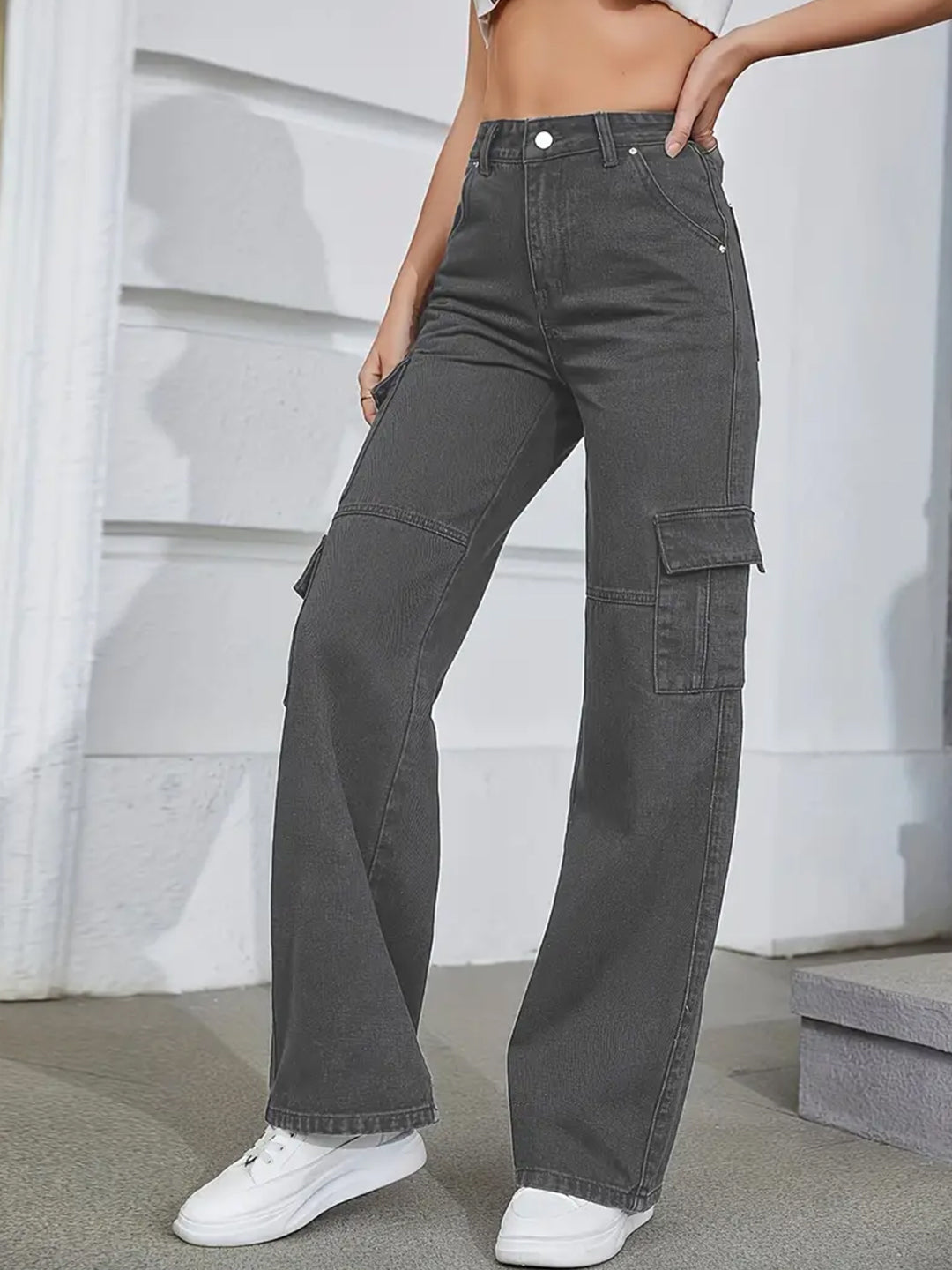 Grey Color Bell Bottom Denim Jeans