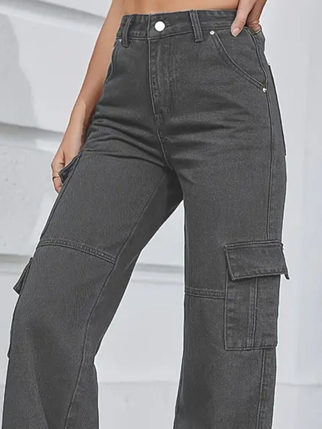 Grey Color Bell Bottom Denim Jeans