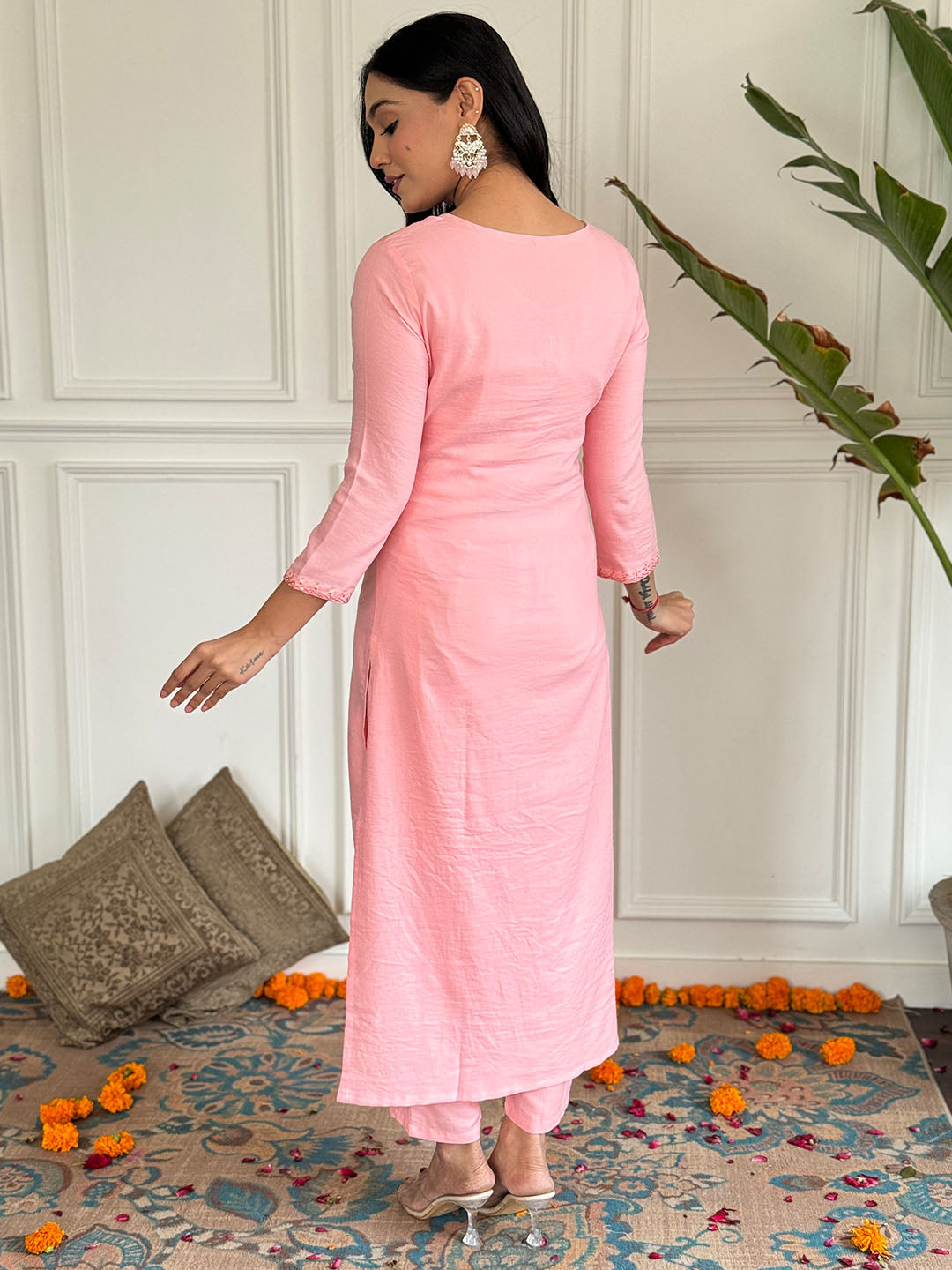 Floral Embroidered Rayon Fabric kurta With Bottom & Dupatta Set