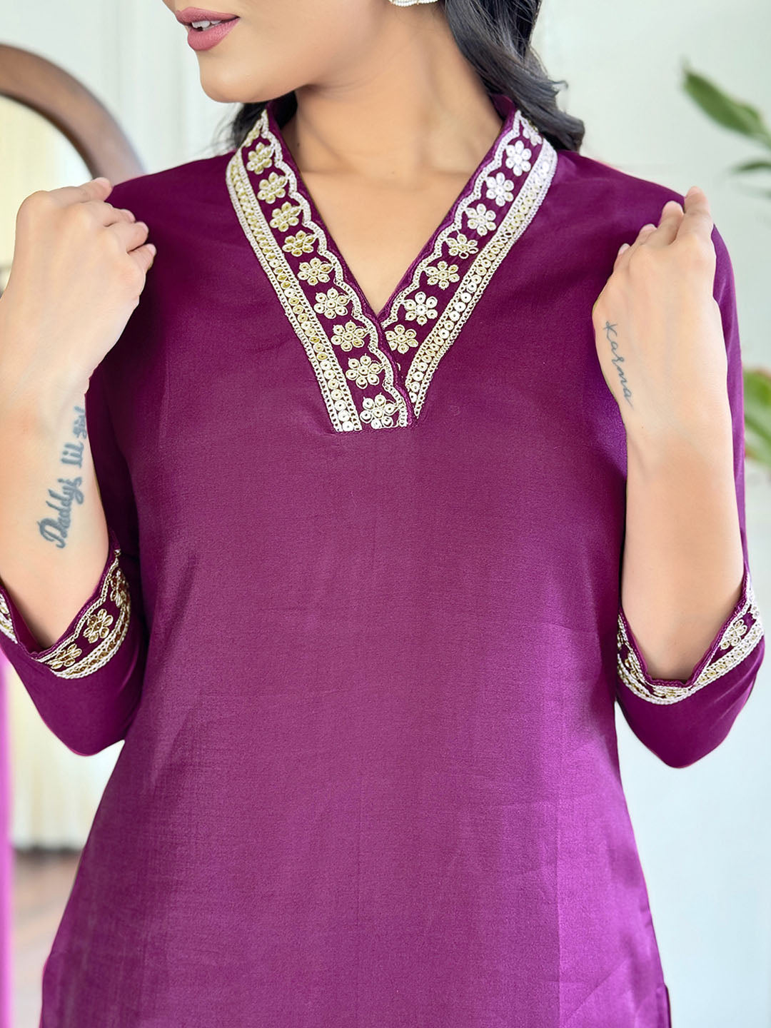 Viscose Silk Embroidered Straight Kurta with Viscose Silk Pant And Chinon Printed Dupatta Set