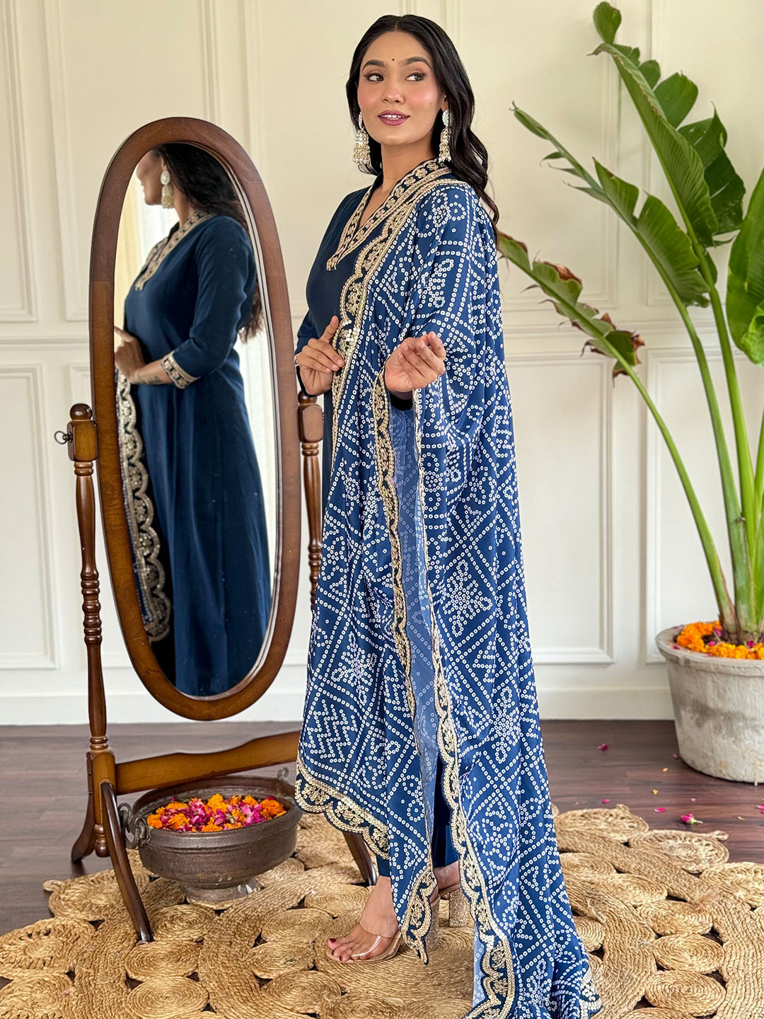 Viscose Silk Embroidered Straight Kurta with Viscose Silk Pant And Chinon Printed Dupatta Set