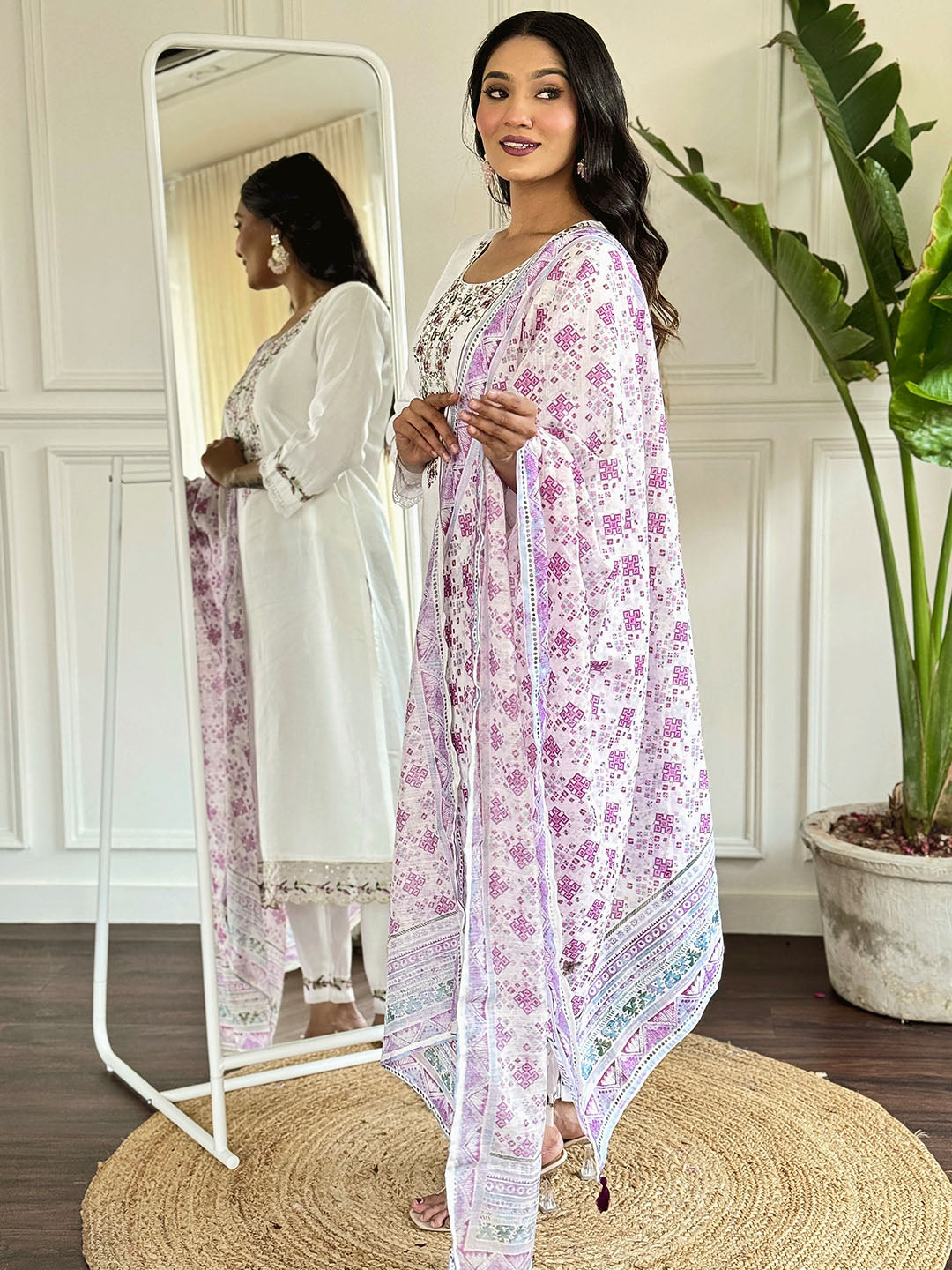 Viscose Chanderi Embroidered Kurta With Bottom & Dupatta Set