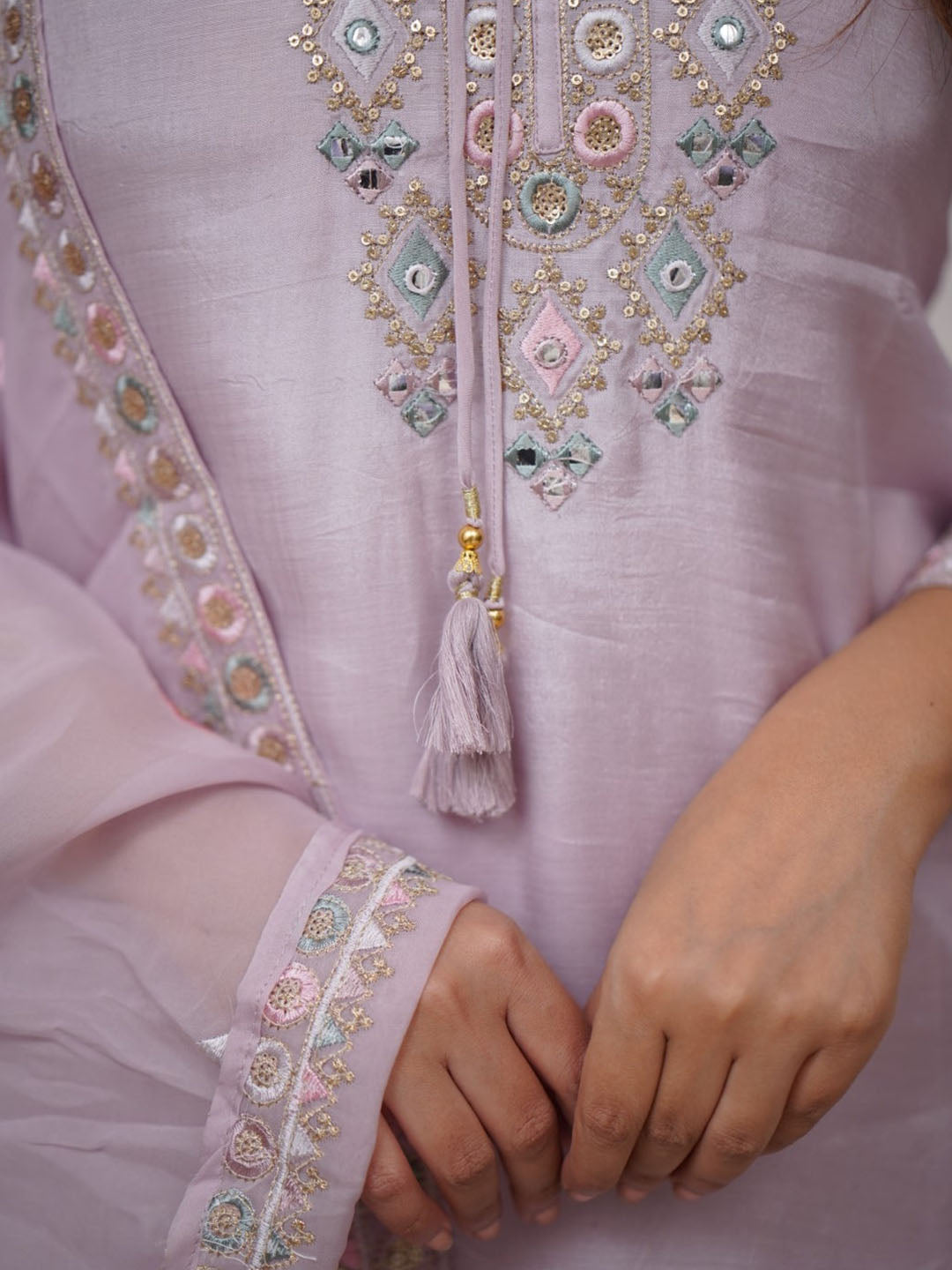 Light Purple Embroidered Pure Vicose Chanderi kurta set