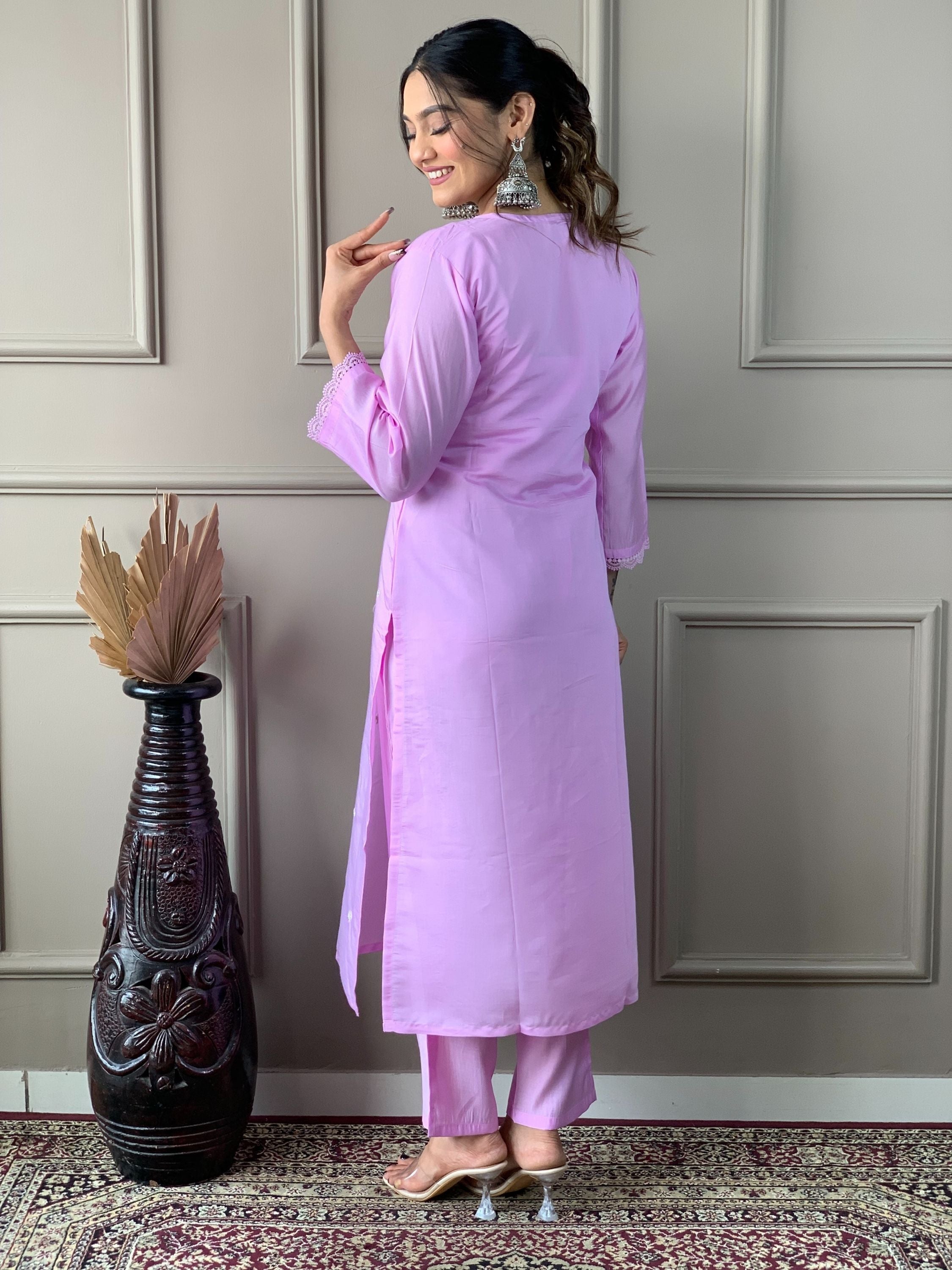 Chanderi Viscose Kurta With Bottom & Dupatta Set