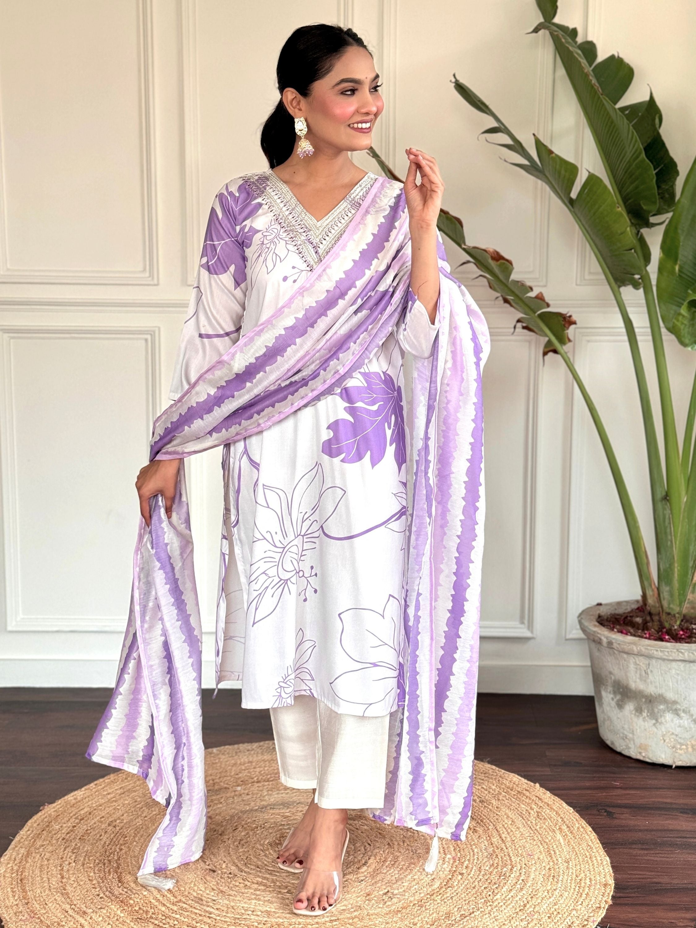 Rayon Printed Kurta With Bottom & Dupatta Set