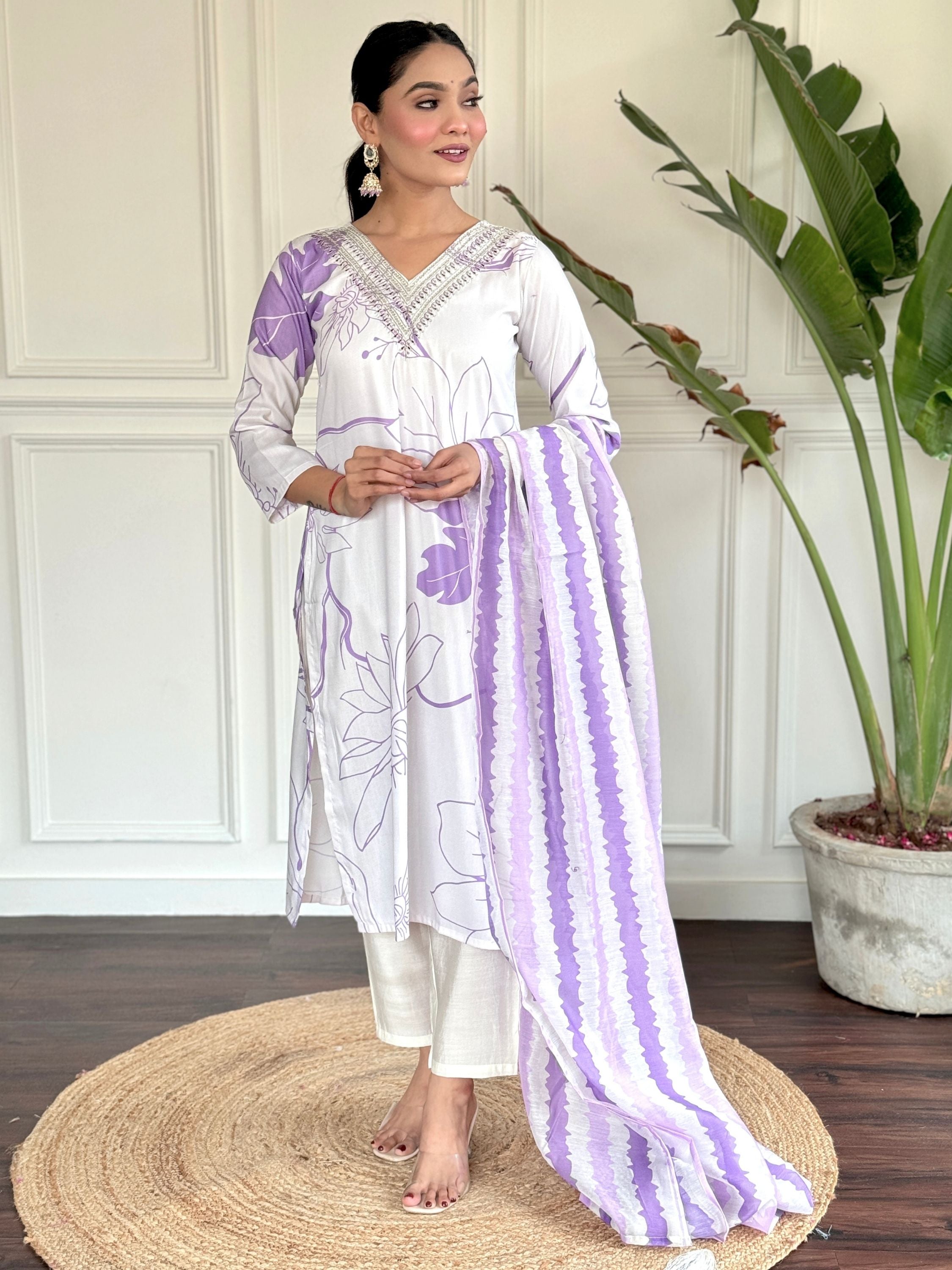 Rayon Printed Kurta With Bottom & Dupatta Set