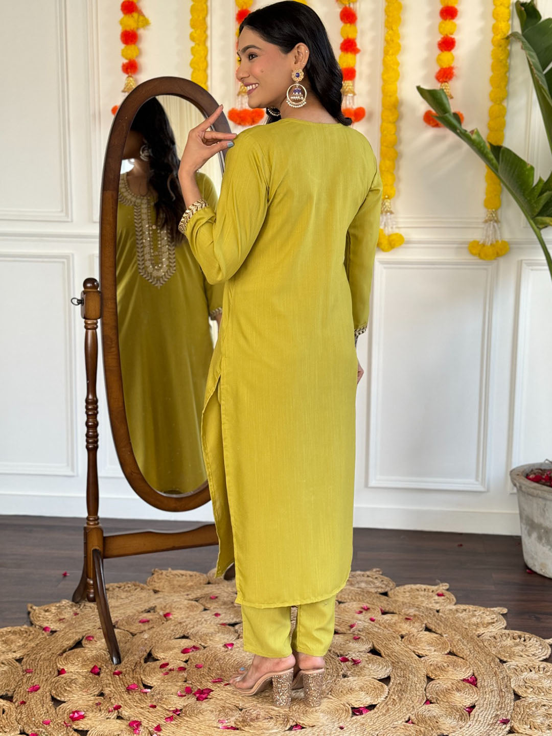 Rayon Slub Embroidered Kurta With Bottom & Dupatta Set