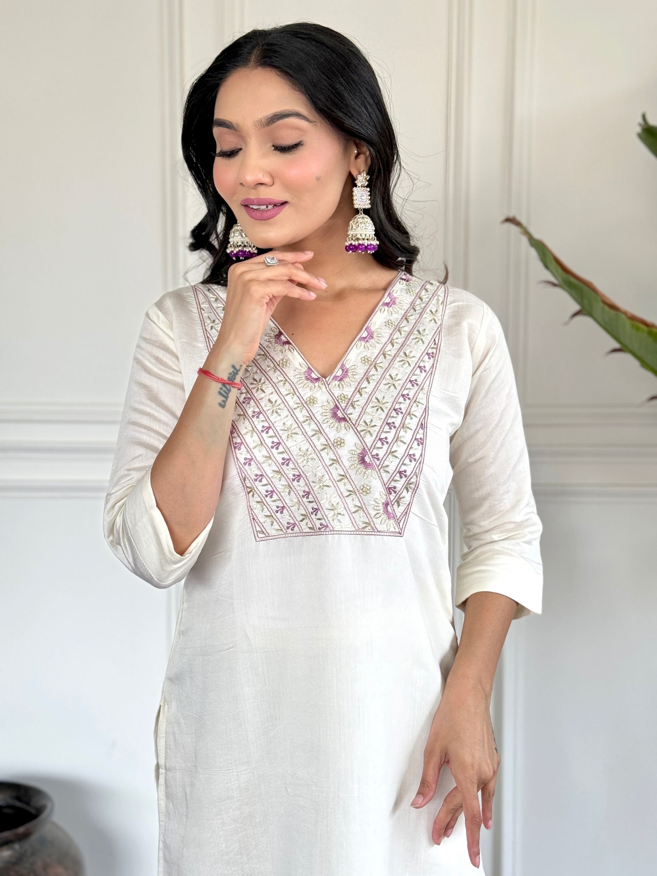 Chanderi Embroidered Kurta With Bottom & Dupatta Set