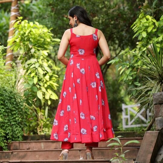Floral Printed Flared Gown Dress