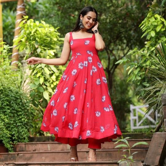 Floral Printed Flared Gown Dress