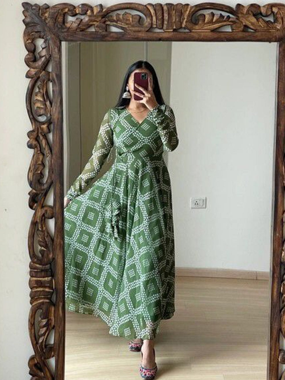 Bandhani Printed Flared Gown Dress