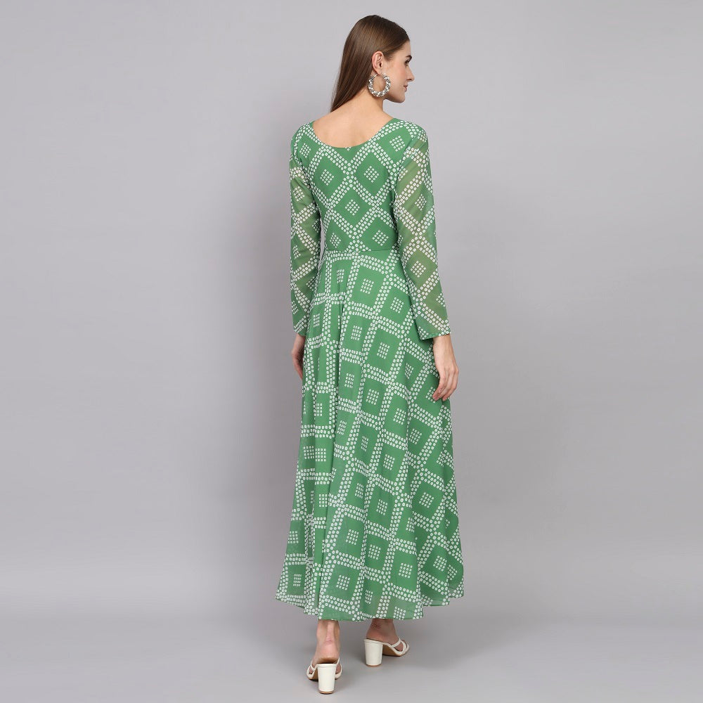 Bandhani Printed Flared Gown Dress