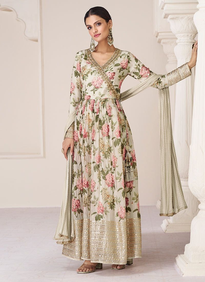 Floral Printed Georgette Gown Dupatta Set