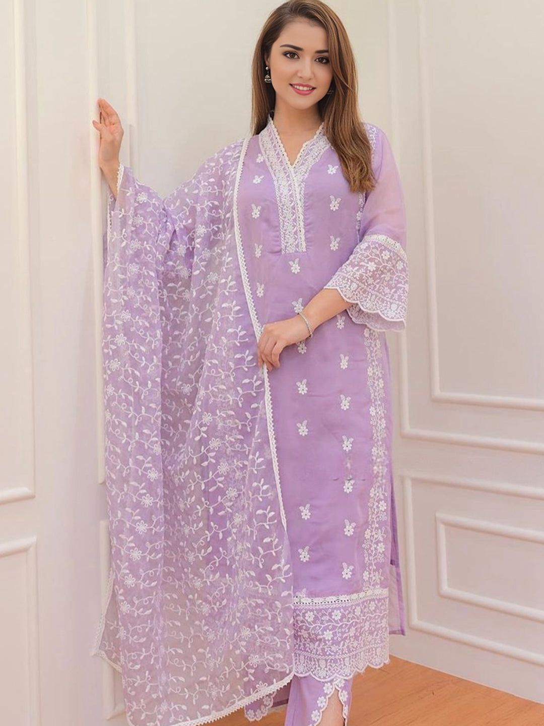 Organza Embroidered Kurta WIth Bottom & Dupatta Set